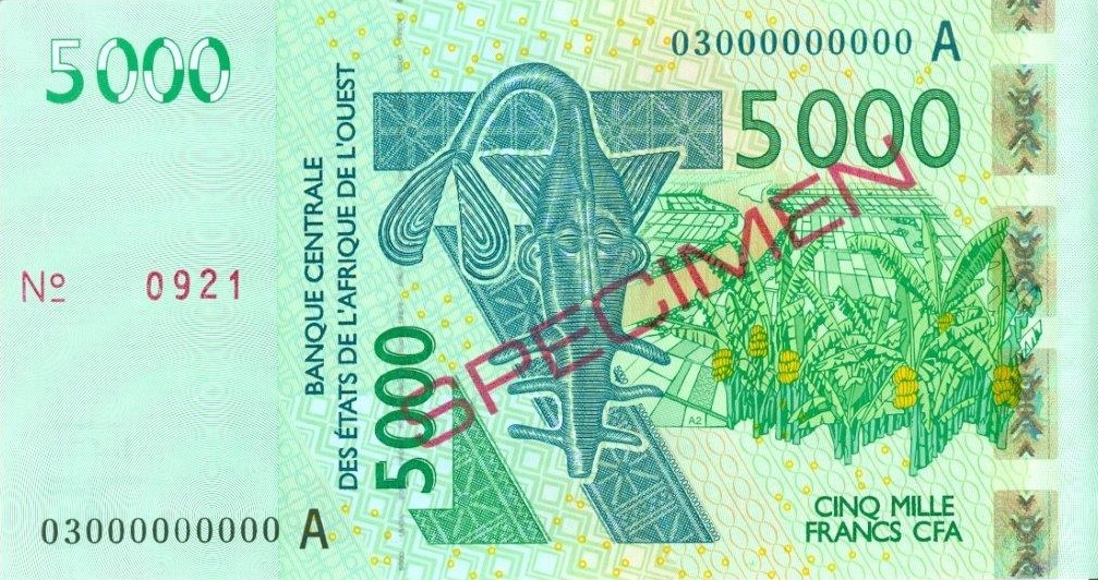 Billets de 5.000 et 1.000 et pièces de 500 et 200 FCFA